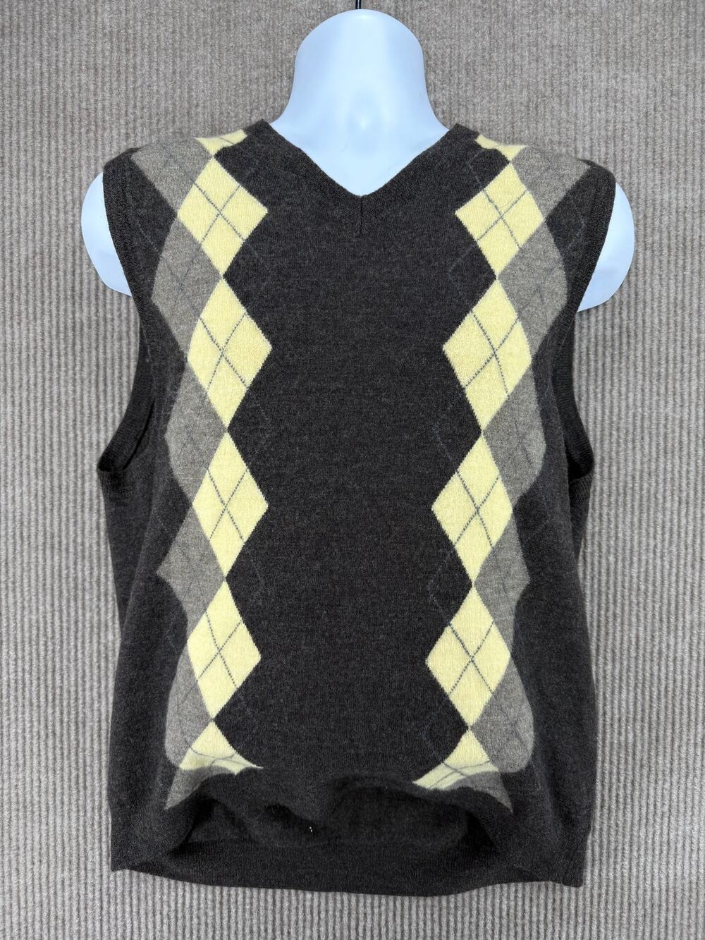 Banana Republic Merino Wool Argyle Sweater Vest Gray Yellow L